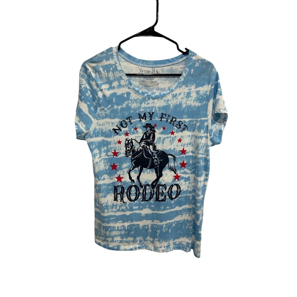 Wound Up Not My First Rodeo Blue White Tie-Dye Graphic T-Shirt Size XXXL Boho